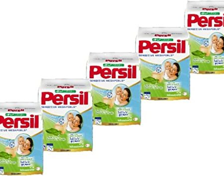 Persil Sensitive Megaperls (5 x 16 Waschladungen), Waschmittel für Allergiker mit beruhigender Aloe vera für sensible Haut, effektiv von 20 °C bis 95 °C, ECARF-zertifiziert