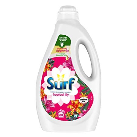 Surf Tropical Oasis Biologisches Flüssigwaschmittel mit exotischem Duft, 2,16 Liter, 80 Waschgänge, eine exotische Mischung aus tropischer Lilie und Ylang Ylang.