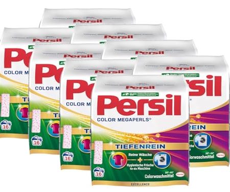 Persil Color Megaperls 128 Waschladungen (8x 16WL), Colorwaschmittel mit Tiefenrein Technologie, Waschmittel für reine Wäsche & hygienische Frische für die Maschine, 20 °C bis 60 °C