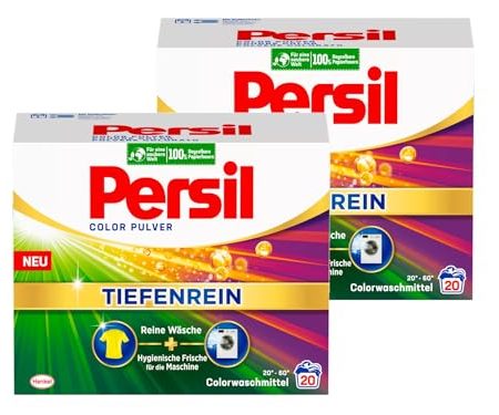 Persil Color Pulver Tiefenrein Waschmittel 40 Waschladungen (2x 20 WL), Colorwaschmittel für reine Wäsche und hygienische Frische für die Maschine, effektiv von 20 °C bis 60 °C