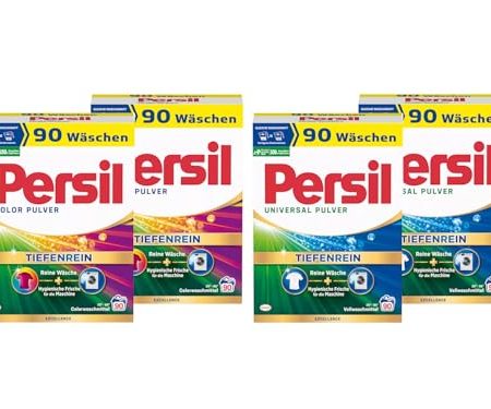 PERSIL Pulver-Set 4x 90 Waschladungen (360WL) 2x Color & 2x Universal, Color- & Vollwaschmittel-Set für reine Wäsche und hygienische Frische für die Maschine, effektiv ab 20 °C