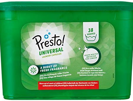 Amazon-Marke: Presto! konzentriert Universal-Wäsche kapsel, Frish duft, 152 Waschgänge, 38stück (4er-Pack)