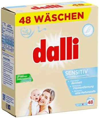 dalli® sensitiv Vollwaschmittel-Pulver I 48 Waschladungen I gute Hautverträglichkeit bei hervorragender Waschkraft | weiße Wäsche | 3,12 kg