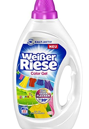 Weißer Riese Color Gel (22 Waschladungen), Color Waschmittel sorgt für strahlend saubere Wäsche & wirkt riesig stark gegen Flecken, Kalt-Aktiv schon ab 20° C, 100% recycelbar