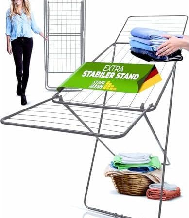 STAHLMANN ® Wäscheständer Grau mit 18 m Trockenfläche - Wäscheständer ausziehbar mit rutschfesten Füßen - Flügelwäscheständer - Wäscheständer klappbar - Wäschetrockner