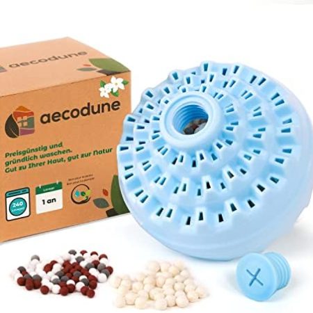 1 Jahr Waschen mit dem aecodune Öko Waschball für Waschmaschine - 240 Wäschen - Natürliches Waschmittel Pulver in Wäscheperlen Zero Waste - Waschmittel Sensitiv - Ätherisches Öl Jasmin