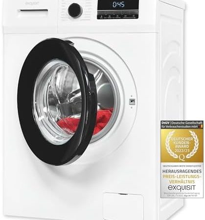 Exquisit Waschmaschine WA58014-340A weiss | Waschmaschine 8 kg | Energieeffizienz A | 16 Waschprogramme | Kindersicherung | Startzeitvorwahl | Washing machine