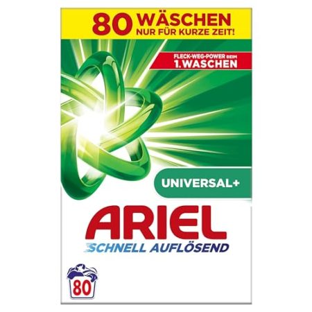 Ariel Schnell Auflösendes Pulverwaschmittel Universal+ 4.8 kg, 80 Waschladungen, Ausgezeichnete Fleckenentfernung