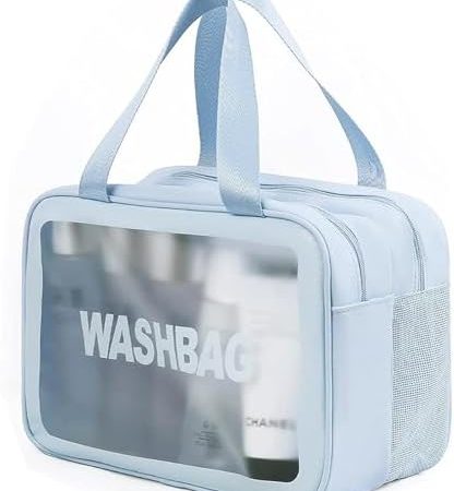 Q-WOOFF Kosmetiktasche，kulturtasche Damen，kulturbeutel Herren， Trocken- und Nasstrennung, tragbare wasserdichte Kulturtasche, Make-up-Tasche mit großer Kapazität, Aufbewahrungstasche (Blau, M)