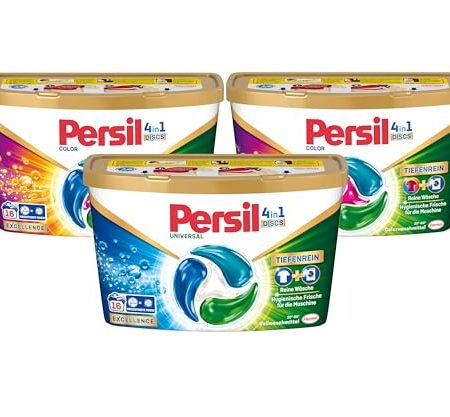 Persil Set 1x Universal & 2x Color 4in1 DISCS 48 Waschladungen (3x 16WL), Vollwaschmittel & Color Waschmittel Tiefenrein, für reine Wäsche und hygienische Frische für die Maschine