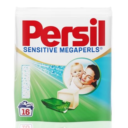 Persil Sensitive Megaperls Tiefenrein (16 Waschladungen), Waschmittel für Allergiker mit beruhigender Aloe vera für sensible Haut, effektiv von 20 °C bis 95 °C, ECARF-zertifiziert