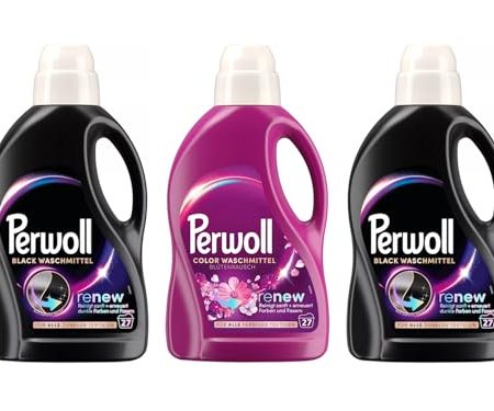 PERWOLL Flüssig-Set 3x 27 Waschladungen (81WL) 2x Black & 1x Color Blütenrausch, Feinwaschmittel-Set reinigt sanft und erneuert Farben und Fasern, mit Dreifach-Renew-Technologie