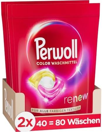 Perwoll Caps Color Waschmittel 80 (2 x 40 Wäschen), All-in-1 Waschmittel Caps reinigen sanft und erneuern Farben & Fasern, für alle farbigen Textilien, mit Dreifach-Renew-Technologie