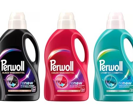 PERWOLL Flüssig-Set 3x 27 Waschladungen (81WL) 1x Black & 1x Color & 1x Sport, Feinwaschmittel-Set erneuert Farben & Hygiene Waschmittel entfernt schlechte Gerüche