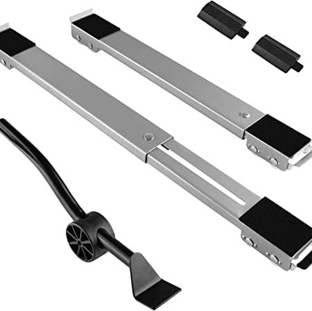 SMONTER 2er Set Waschmaschinen Untergestell mit Möbelheber und Rädern (Tragkraft 300kg), Möbelroller mit Bremsen, Transportrollen für Waschmaschine, Kühlschrank, Trockener, Geschirrspüler usw, Silbrig