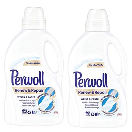 Perwoll Renew und Repair Weiß und Faser Feinwaschmittel, 48 (2 x 24) Waschladungen, für weiße Wäsche