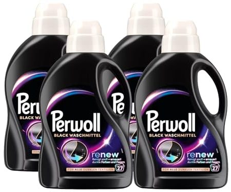 PERWOLL Black Waschmittel 4x 27 WL (108 Waschladungen), Feinwaschmittel reinigt sanft und erneuert dunkle Farben und Fasern, für alle dunklen Textilien, mit Dreifach-Renew-Technologie