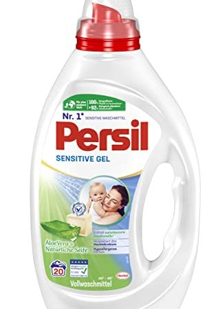 Persil Sensitive Gel (20 Waschladungen), Flüssigwaschmittel für Allergiker & Babys, mit beruhigender Aloe vera für sensible Haut, effektiv von 20 °C bis 95 °C