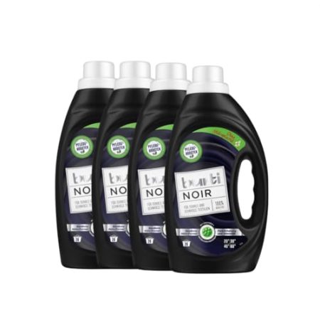 4er Pack Burti Noir Feinwaschmittel flüssig (4 x 1,45l) - mit Black-Control-System für schwarze & dunkle Textilien, schont die Fasern & schützt die Farben ohne Mikroplastik, für ca. 104 Waschladungen