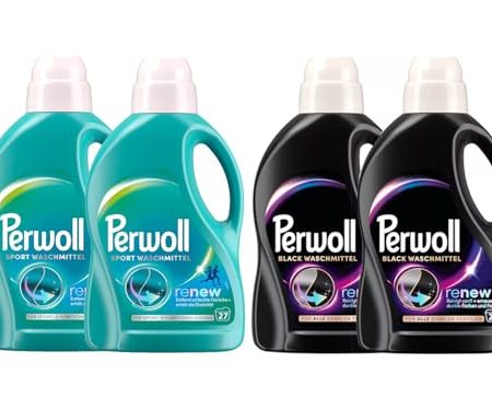 PERWOLL Flüssig-Set 4x 27 Waschladungen (108WL) 2x Black & 2x Sport, Feinwaschmittel erneuert dunkle Fasern & Hygiene Waschmittel, entfernt schlechte Gerüche & erhält die Elastizität