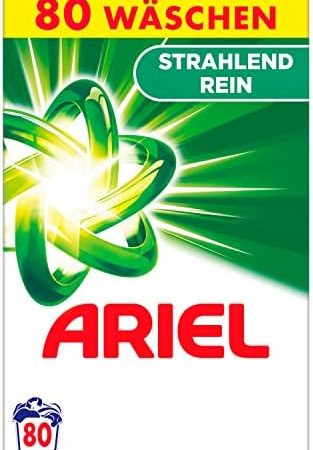 Ariel Waschmittel Pulver, Waschpulver, Vollwaschmittel, 80 Waschladungen, Strahlend Rein bei niedrigeren Temperaturen und Anti-Rückstands-Technologie (5.2 kg)