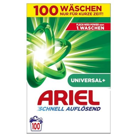 Ariel Schnell Auflösendes Pulverwaschmittel Universal+ 6 kg, 100 Waschladungen, Ausgezeichnete Fleckenentfernung