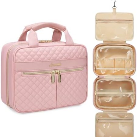 LOVEVOOK Kulturtasche Damen, Kulturbeutel zum Aufhängen, Waschtasche Kosmetiktasche Gross, Hanging Toiletry Bag Women, Wasserdichter Travel Wash Bag Schminktasche für Reise Urlaub Ferien Rosa