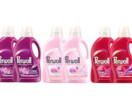 PERWOLL Flüssig-Set 6x 27 Waschladungen (162WL) 2x Color & 2x Color Blütenrausch & 2x Für Wolle & Feines, Feinwaschmittel-Set erneuert Farben, mit Dreifach-Renew-Technologie