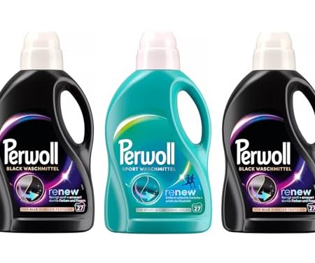 PERWOLL Flüssig-Set 3x 27 Waschladungen (81WL) 2x Black & 1x Sport, Feinwaschmittel erneuert dunkle Fasern & Hygiene Waschmittel, entfernt schlechte Gerüche & erhält die Elastizität