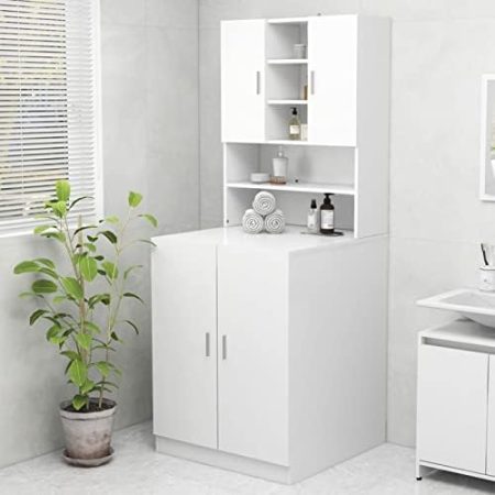 Homgoday Waschmaschinenschrank mit Stauraum Badschrank Hochschrank Badezimmerschrank Schrank Badregal Waschmaschinenregal für die Waschmaschine & WC Weiß