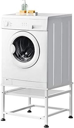 [en.casa] Waschmaschinen-Sockel Florimont mit Ausziehablagen Waschmaschinen-Unterschrank max. 150 kg Erhöhung Stahl Weiß