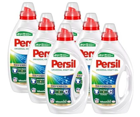 Persil Universal Kraft-Gel (6 x 20 Waschladungen), Flüssigwaschmittel mit Tiefenrein Technologie, Waschmittel für reine Wäsche und hygienische Frische für die Maschine, wirksam ab 20 °C