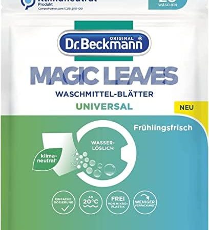 Dr. Beckmann MAGIC LEAVES Waschmittel-Blätter UNIVERSAL | vordosierte & wasserlösliche Waschblätter | platzsparend und leicht anzuwenden | 25 Blätter