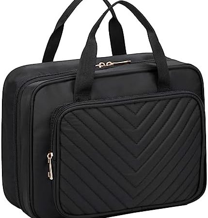 Kulturbeutel Damen, Kasgo Wasserabweisend Kosmetikbeutel Kulturtaschen Waschtasche Reisekit für Fächern Make-up Täglic Reisen Sport Camping Schwarz