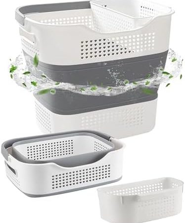 DEANIC 36L Faltbarer Wäschekorb, Wäschekörbe Faltbar mit Henkel, 2-IN-1 Waschkorb Plastik Groß, Pop Up Laundry Baskets Organizer Wäsche Korb (Grau)