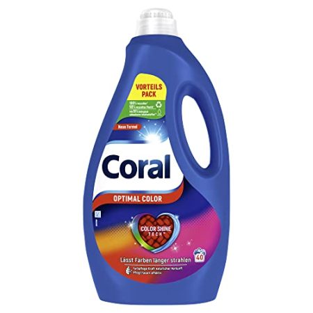 Coral Colorwaschmittel Optimal Color Flüssigwaschmittel für länger strahlende Farben mit Farbpflege-Kraft natürlicher Herkunft 40 WL 2 Liter