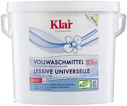 Klar Vollwaschmittel ohne Duft 4,4kg I Umweltfreundliches Waschpulver für Allergiker mit Waschnussextrakt I Ausreichend für ca. 80 Wäschen I Frei von synthetischen Duft- & Farbstoffen I Vegan