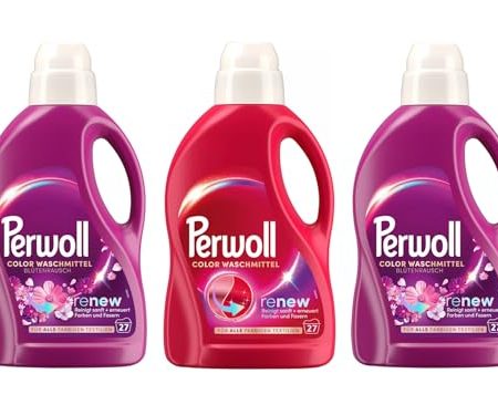 PERWOLL Flüssig-Set 3x 27 Waschladungen (81WL) 1x Color & 2x Color Blütenrausch, Feinwaschmittel reinigt sanft und erneuert Farben und Fasern, mit Dreifach-Renew-Technologie