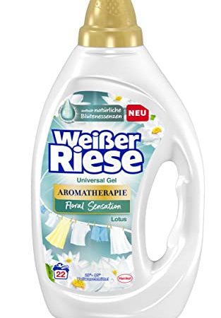 Weißer Riese Universal Gel Aromatherapie Floral Sensation Lotus (22 Waschladungen), Vollwaschmittel für strahlend saubere Wäsche wirkt riesig stark gegen Flecken schon ab 20° C, 100% recycelbar