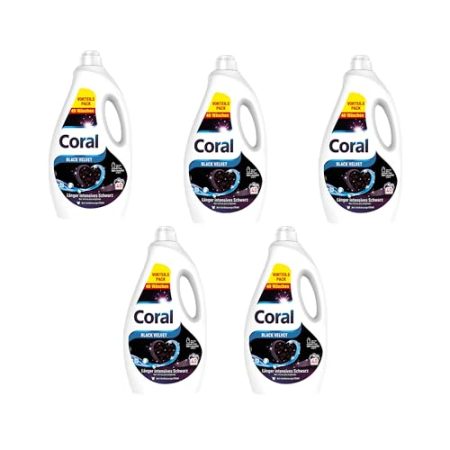 Coral Colorwaschmittel Black Velvet Flüssigwaschmittel für länger intensives Schwarz mit Anti-Verblassungs-Effekt 40 WL 5x 2 Liter