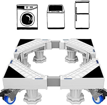 Waschmaschinen Untergestell mit 4 Feststellbaren Rollen + 4 Füßen, Waschmaschine Untergestell Max Bärenlast 300KG für Waschmaschine,Verstellbare Breite 44-67cm Waschmaschinensockel