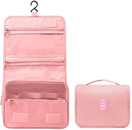 Kulturtasche zum Aufhängen, Faltbare Waschtasche Kosmetiktaschem, Faltbarer Reise Kulturbeutel mit EIN Haken kulturbeutel aufhängen Reise kosmetikbeutel für Damen Herren （Rosa）