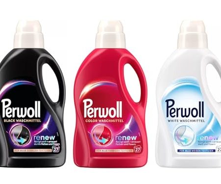 PERWOLL Flüssig-Set 3x 27 Waschladungen (81WL) 1x Black & 1x Color & 1x White, Feinwaschmittel-Set reinigt sanft und erneuert Farben/Weiß und Fasern, mit Dreifach-Renew-Technologie