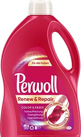 Perwoll Renew und Repair Color und Faser (50 Waschladungen), Waschmittel für Mehrfarben, Feinwaschmittel stärkt die Fasern und verbessert die Farbintensität