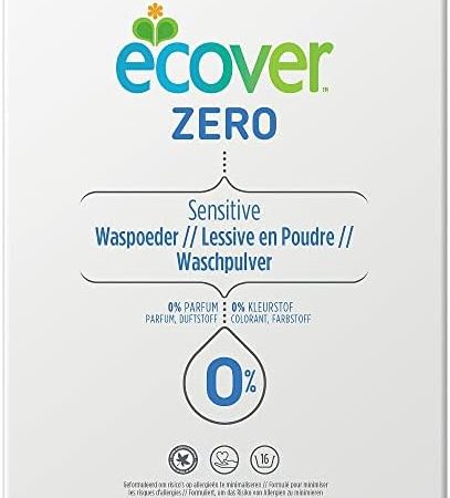 Ecover ZERO Waschpulver (1,2 kg/16 Waschladungen), Sensitiv Waschmittel mit pflanzenbasierten Inhaltsstoffen, Waschmittel Pulver für Allergiker und empfindliche Haut