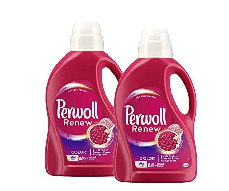 Perwoll Renew Color (2x25 Waschladungen), Color Waschmittel für farbige Wäsche, Feinwaschmittel stärkt die Fasern und verbessert die Farbintensität, intensive Frische