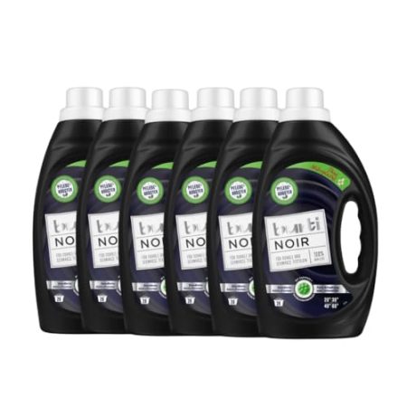 6er Pack Burti Noir Feinwaschmittel flüssig (6 x 1,45l) - mit Black-Control-System für schwarze & dunkle Textilien, schont die Fasern & schützt die Farben ohne Mikroplastik, für ca. 156 Waschladungen