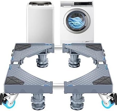 [en.casa] Waschmaschinen-Untergestell Kella Sockel 4 Rollen + 4 höhenverstellbare Füße bis 400 kg zum Transport und Erhöhen von Großgeräten verschiebbares Podest Grau