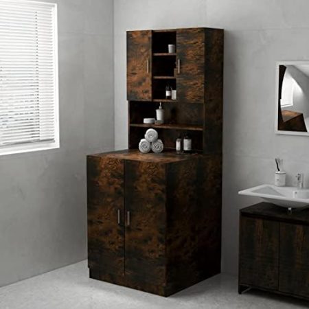 LAPOOH Waschmaschinenschrank, Waschmaschinenregal, Toilettenregal, Waschmaschine Trockner Schrank, Waschmaschinen überschrank, Räuchereiche 71x71,5x91,5 cm - at