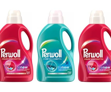 PERWOLL Flüssig-Set 3x 27 Waschladungen (81WL) 2x Color & 1x Sport, Feinwaschmittel erneuert Farben und Fasern & Hygiene Waschmittel, entfernt schlechte Gerüche & erhält die Elastizität